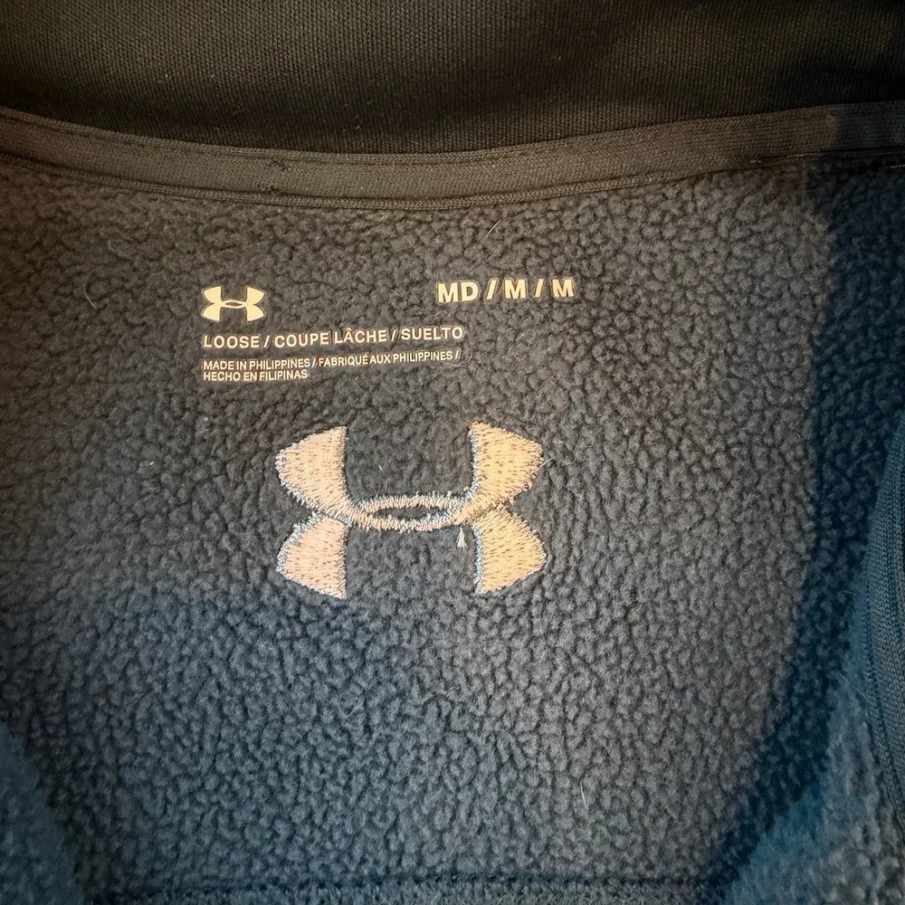 Under Armour Men Medium Teal Textured 1/4 Zip Fleece Pullover Kangaroo Pockets‎
